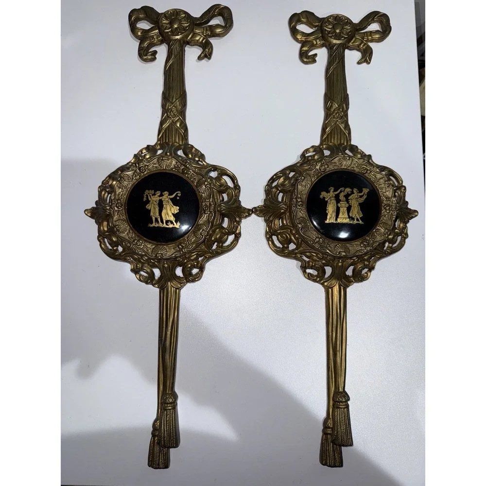 Vintage‎ Victorian Brass Wall Hanging Plaques Art Deco Greek Figures Black
